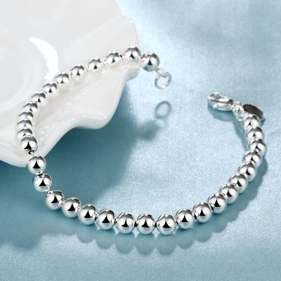 Bracelet tendance en argent 925 avec perles de 6 mm pour homme et femme, idéal pour un mariage, Noël ou tout simplement pour un cadeau de haute qualité.