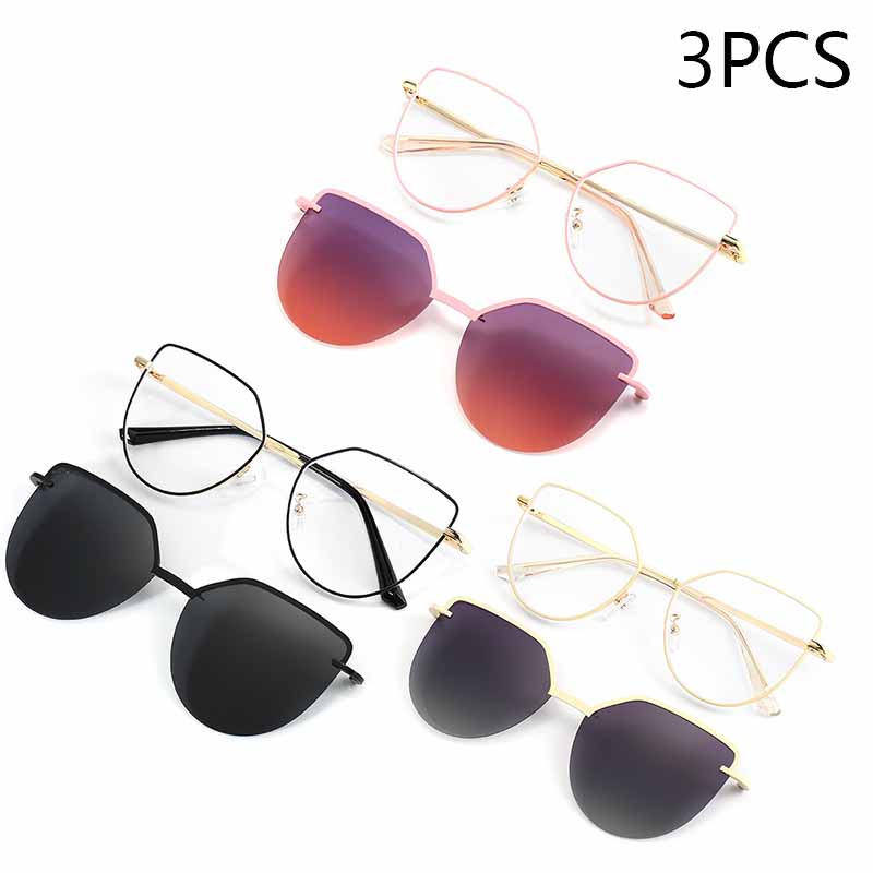 Cat-Eye Klapp-Sonnenbrille Damen Blaulichtfilter Brillenrahmen Polarisiert Magnetischer Clip Damenmode Computerbrille 7002