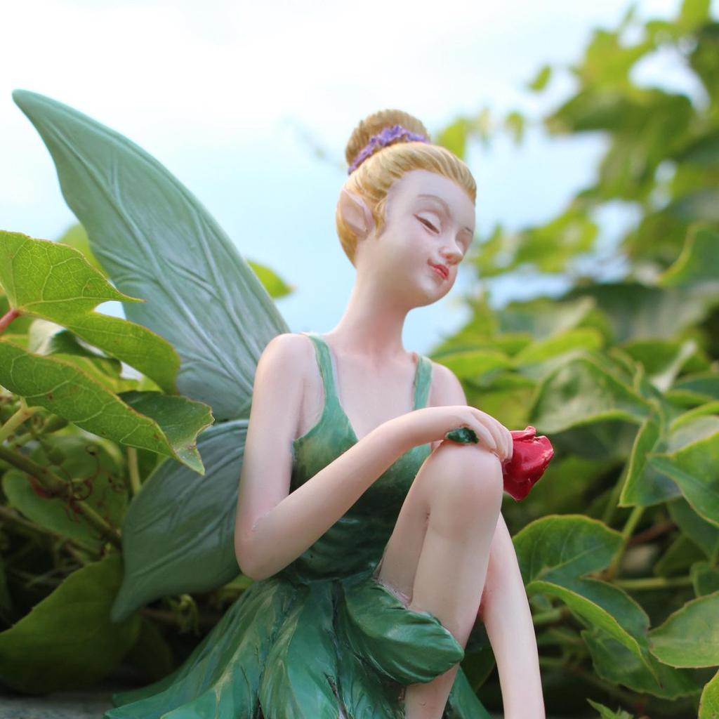 Fee Hars Beeldje, Zittend Elf Figuurtje, Tuin Bloempot Rand Ornament, Landschap Ambacht Decoratie