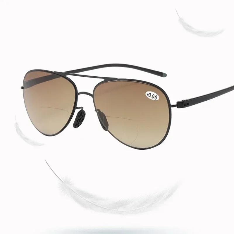 New Bifocal Presbyopia Reading Glasses Retro Round Frame Fashionable Large Sunglasses for Distance and Near Vision