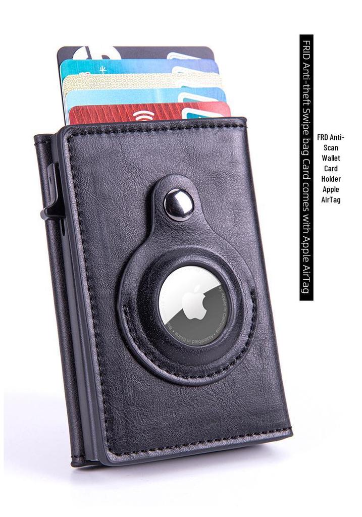 RFID Apple AirTag Tracker Protective Case with Crazy Horse Card Holder and Carbon Fiber Finish