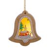Wooden Christmas Decor with LED Light 3D Carved Hanging Wood Star/Village House/Bell/Gift Box Ornament for Xmas Tree Decor