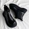 Thick-soled Martin boots winter new velvet non-slip Chelsea boots black cigarette boots front zipper cotton boots