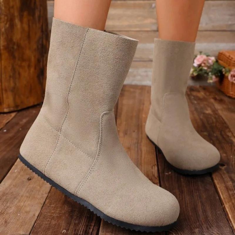 

Women s Shoes 2025 Brand Mid-Calf Women s Boots Fashion Slip-on Casual Boots Women Hot Sale Plus Size Solid Shoes for Women 43 хакі