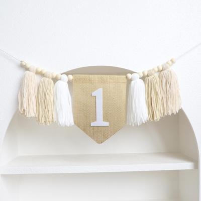 Bannière Chaise Haute Bohème 48 cm Guirlande d'Arrière-plan Accessoire Photo Guirlande Perles Pompons pour Décoration Chambre d'Enfant Douche de Bébé Fête d'Anniversaire Fille