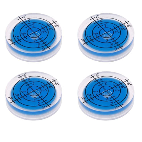 4-Pack Round Mini Level, High-Precision, Compact, 32mm, with Graduated Measuring Tube, for Level Calibration, Analog, Inclination Measurement, Scale,