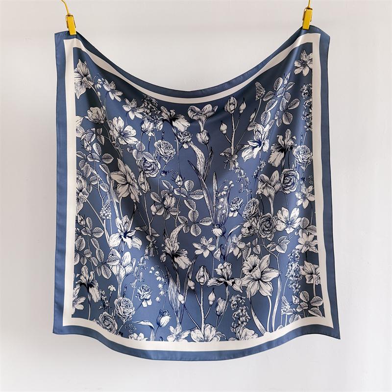 90Cm Floral Print Twill Silk Scarf Fashion Shawl Luxury Brand Square Scarf Women Hijab Bandana Foulard Neckerchief Head Scarves