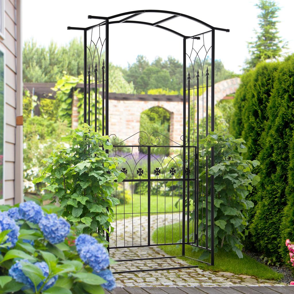 Garden Outdoor Entrance Arch with Door Outdoor Patio Decoration for Rose Trellis Arbour Climbing Plant 131L X 49W X 200Hcm