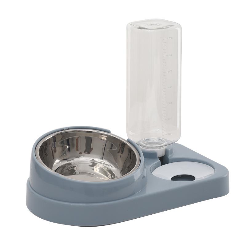Pet Double Bowl: Automatic Water & Food Bowl for Cats and Dogs, Tilted Design for Easy Feeding.