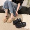 Retro Mesh Hollowed-out Bag Head Cool Slippers Women's Summer Wear Thick-soled Wedge Heels High Heels Vacation Word with Cool Slippers