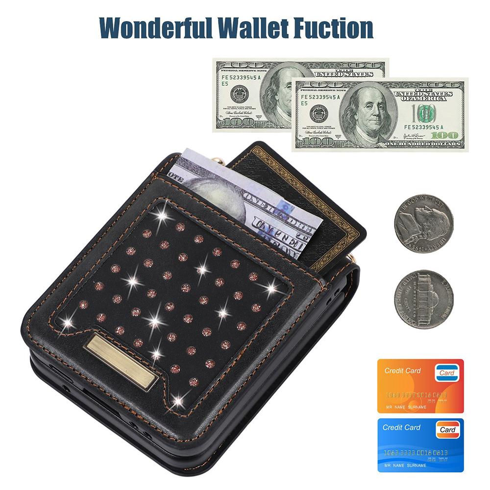 Bling Diamond Leder Portemonnaie Handyhülle für Samsung Galaxy Z Flip 5 Z Flip4 Z Flip 3 Kartenhalter Tasche Crossbody Lanyard Cover