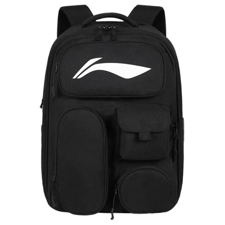 Li Ning Kids Multifunctional Expandable Casual Simple Business Travel Fashion Versatile Zipper Closure Backpack Waterproof Fabric Polyester YBSU185-1 Black