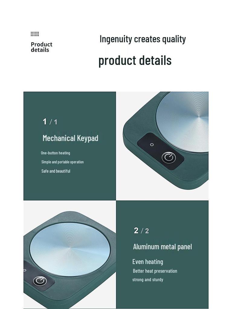 USB-Powered Ceramic Heated Coaster for Constant 55°C Warmth - Ideal Gift