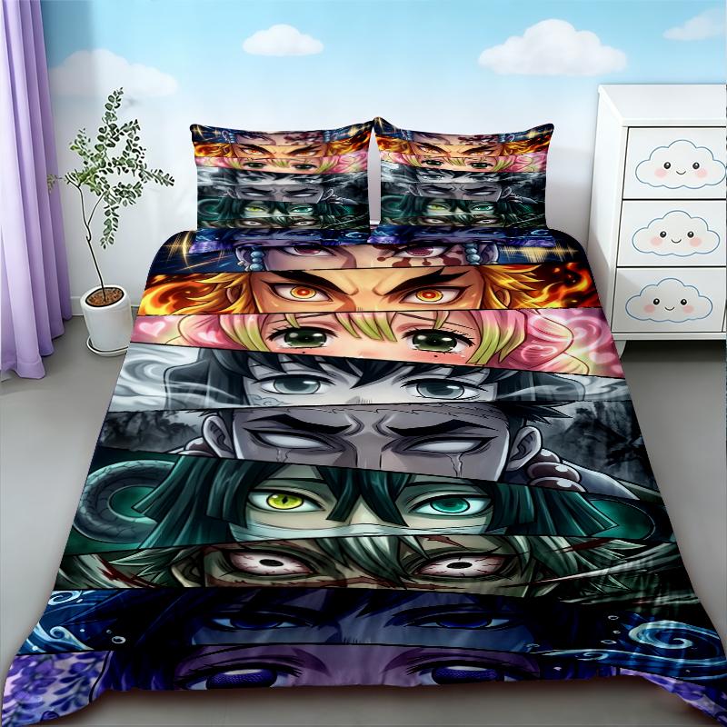 Housse de couette Demon Slayer Kimetsu No Yaiba Kamado Nezuko Anime Ensemble de literie en polyester Ensemble de housse de couette Dessin animé imprimé Décoration de maison EU Single 135x200cm