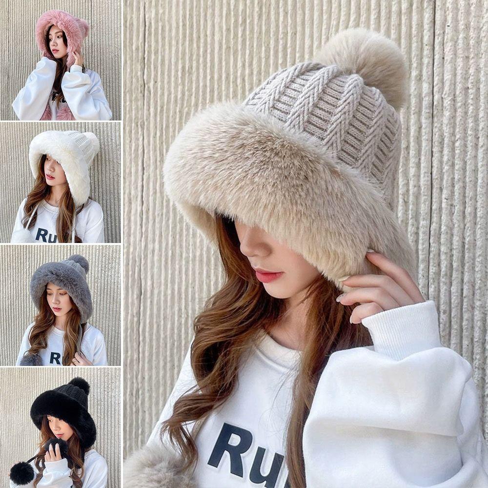 Thickened Beanies Cap Coldproof Ear Protection Hat Fashion Knitted Plush Hat  for Women Girls