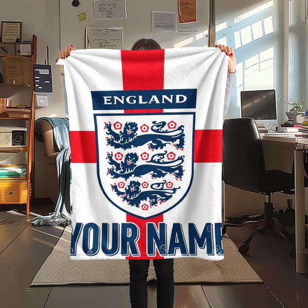 1PC Custom Name England Soccer Patterned Flannel Blanket Suitable For All Seasons for Home Decor Warmth and Comfort Gifts Holiday Present