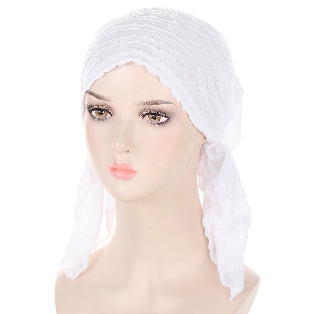 Fashion Ruffle Trim Women's Hijab Breathable Pleated Scarf Cap Head Scarf