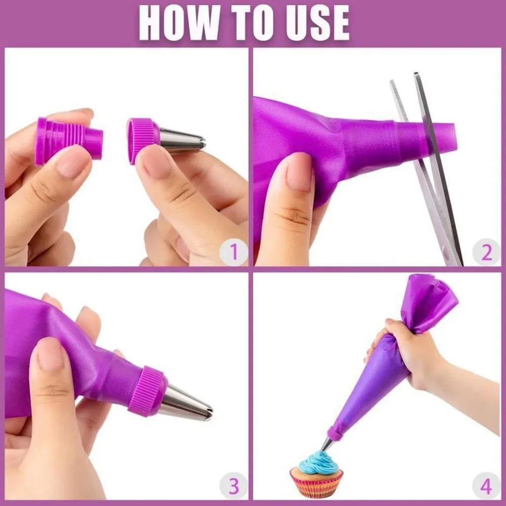 40 Stück Silikon Spritzbeutel und Tüllen Set Kuchen DIY Dekorationsset mit Edelstahldüse Wiederverwendbares Silikon Gebäck Backwerkzeug