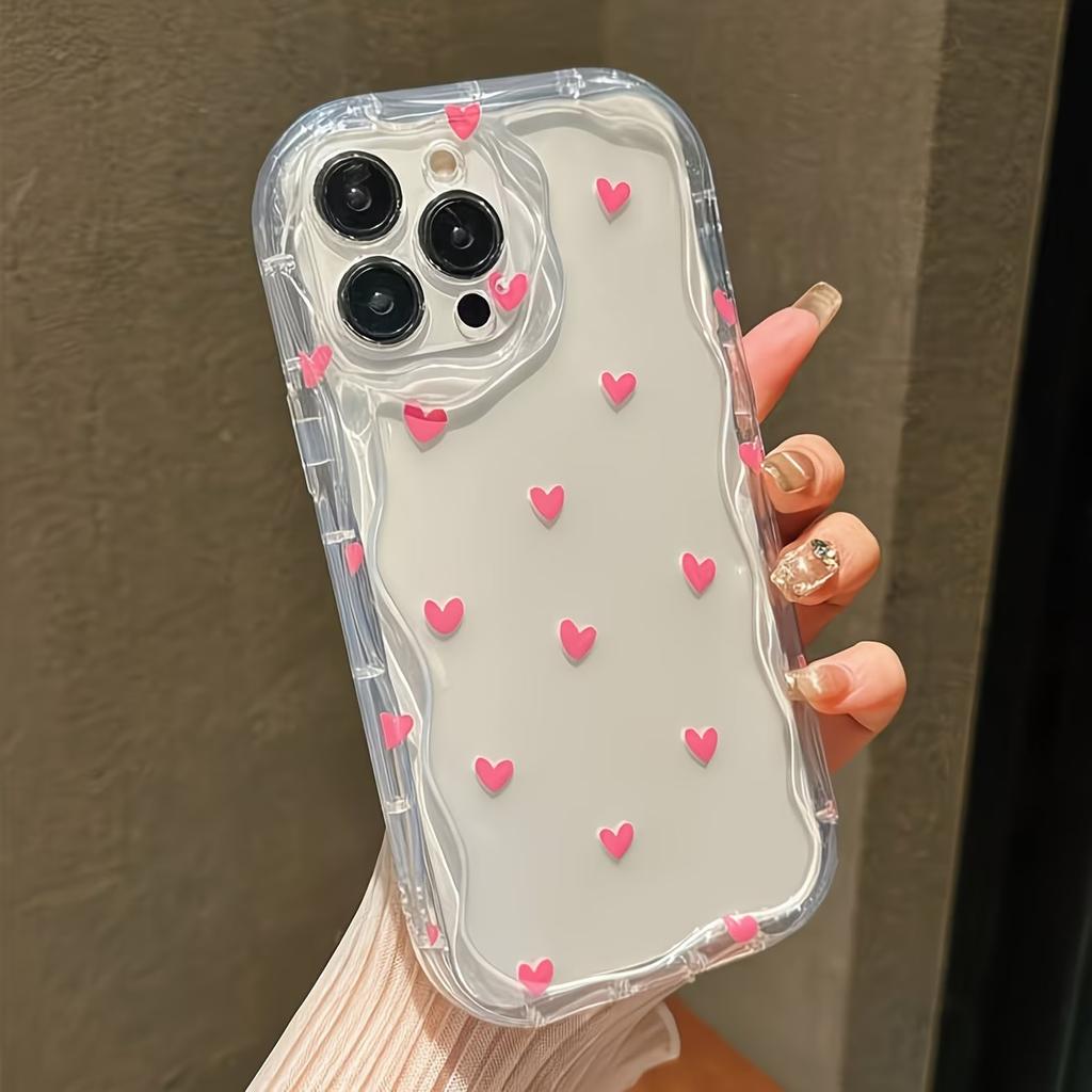 Colorful Love Heart Pattern Clear Silicone Phone Case For IPhone 17 17E 16 16E 15 Pro Max 14 11 13 12 Plus Soft Wavy Edge Cover