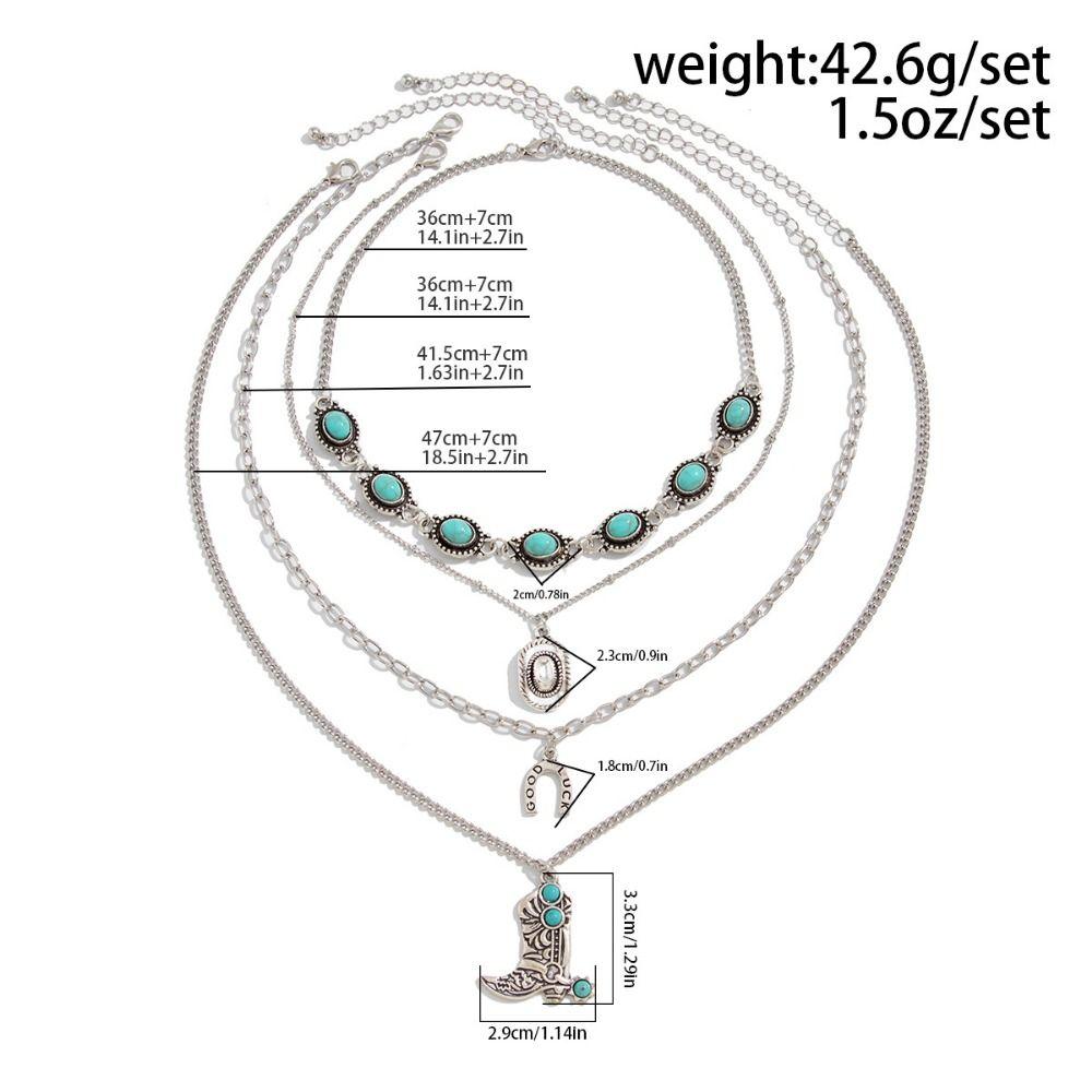 Bohemian Turquoise Chain Choker Vintage Clavicle Chain Multi Layer Necklace  Jewelry Gift