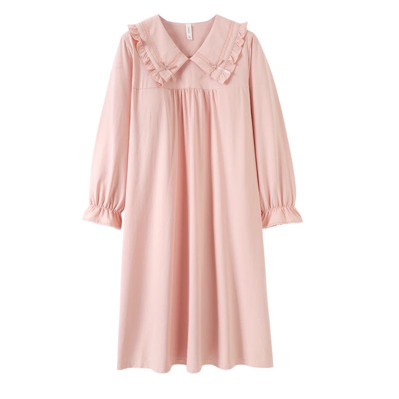 Pajamas Women's long skirts with chest pads Spring and autumn cotton long-sleeved pajamas Court style Princess style Women's maternity pajamas