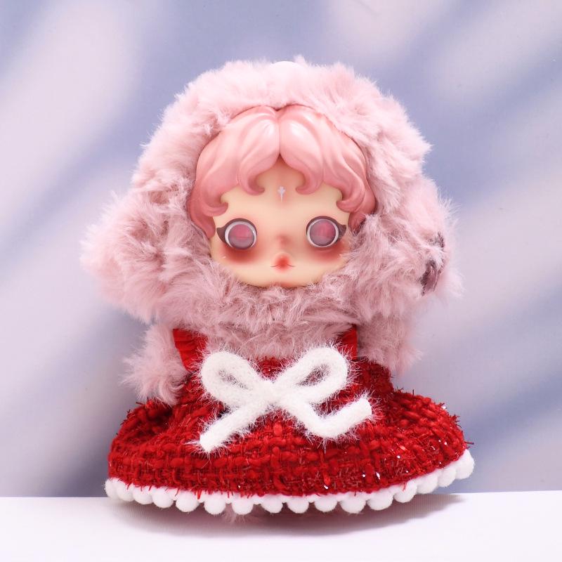 17CM Doll Clothes: Guangzhiyuan Series Plaid Skirt with Bow & Flower for Plush Dolls