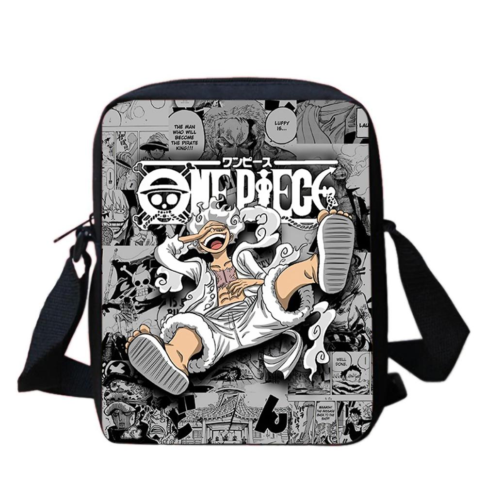 Cartoon One Piece School Crossbody Bag, Light Weight Unisex Sling Bag for Boys Girls Age 6-10 Daily Outdoor Travel Casual Pack