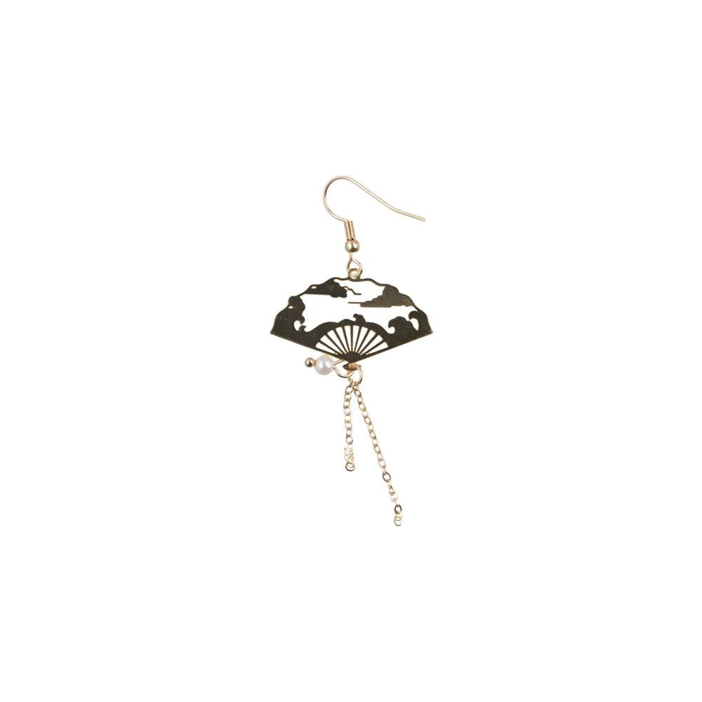 Blossoms Leaf Pendant Chain Lotus Pearl Ear Hoop Hollow Fan Chinese Elements Long Drop Earrings