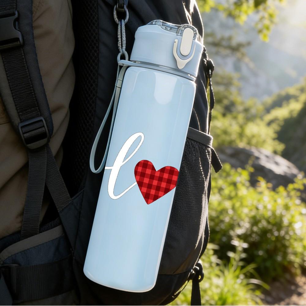 1PC Simple Love Heart Line Art 750ml Color Plastic Sports Water Bottle Leakproof Flip Straw Lid Suitable for Sports Office Home Use