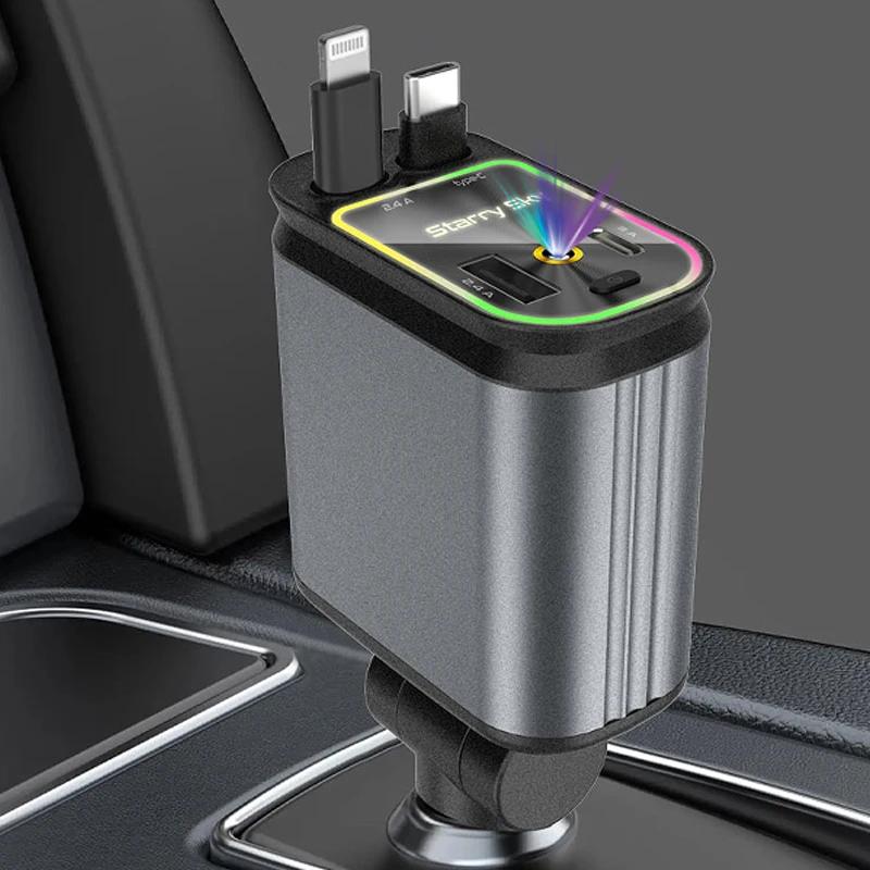 Car Charger Car Super Fast Charge Flash Charging, Telescopic Cable 4 In 1 Retractable Car Charging Cigarette Lighter Adapter