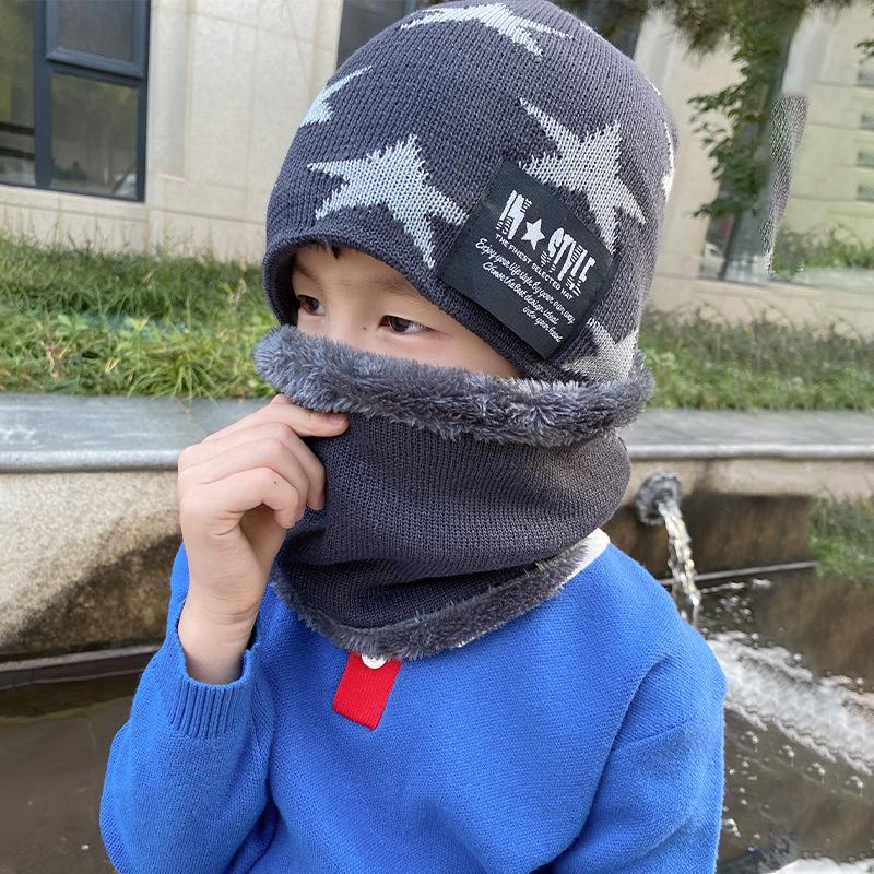 Versione coreana cappello di lana per bambini a cinque stelle ragazzi e ragazze acrilico set cappello e sciarpa caldo sport all'aria aperta cappello lavorato a maglia