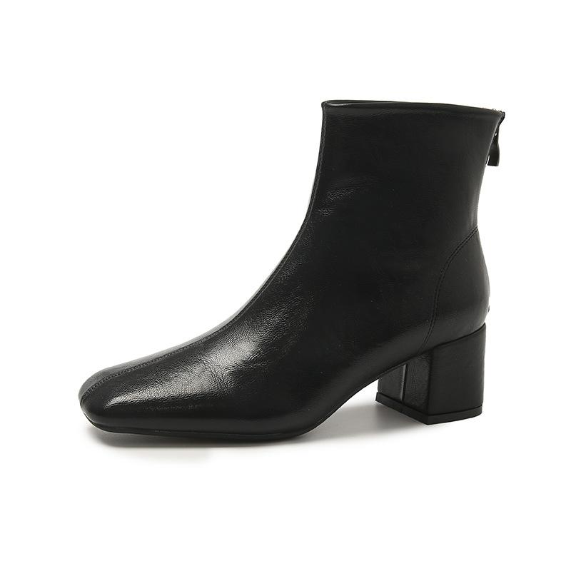 

Женские кожаные ботинки 2025 Осень Новые Платье Женские Короткие Ботинки Мода Средний Каблук Женские Ботильоны Высокий Каблук Zapatos De Mujer 40 чёрный
