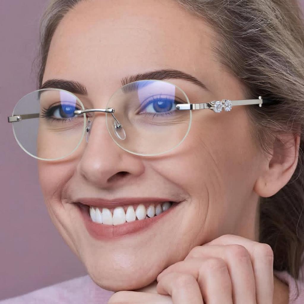Retro versatile fashion elegant high definition diamond frameless reading glasses light and comfortable reading glasses for the elderly