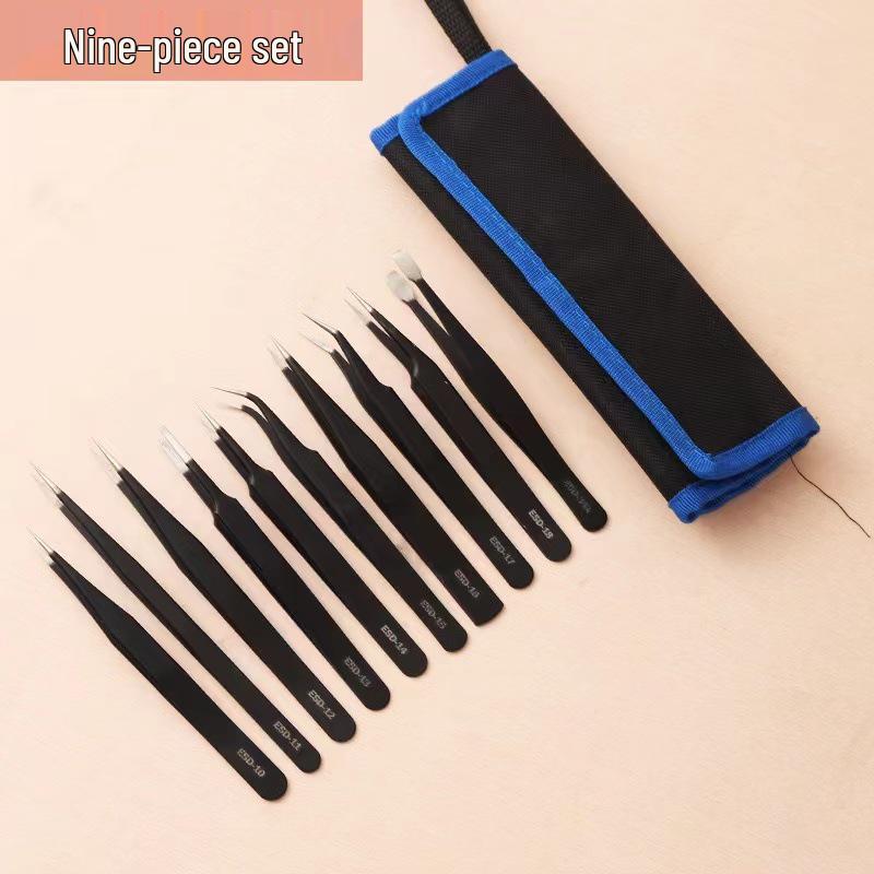 Black Stainless Steel Antistatic Precision Tweezers for Eyelash Extensions and Bird's Nest Plucking.