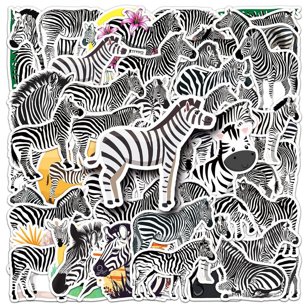 50-Pack Zebra Doodle Cartoon Animal Stickers for DIY Phone Cases & Suitcases - Waterproof and Creative for Children's Learning