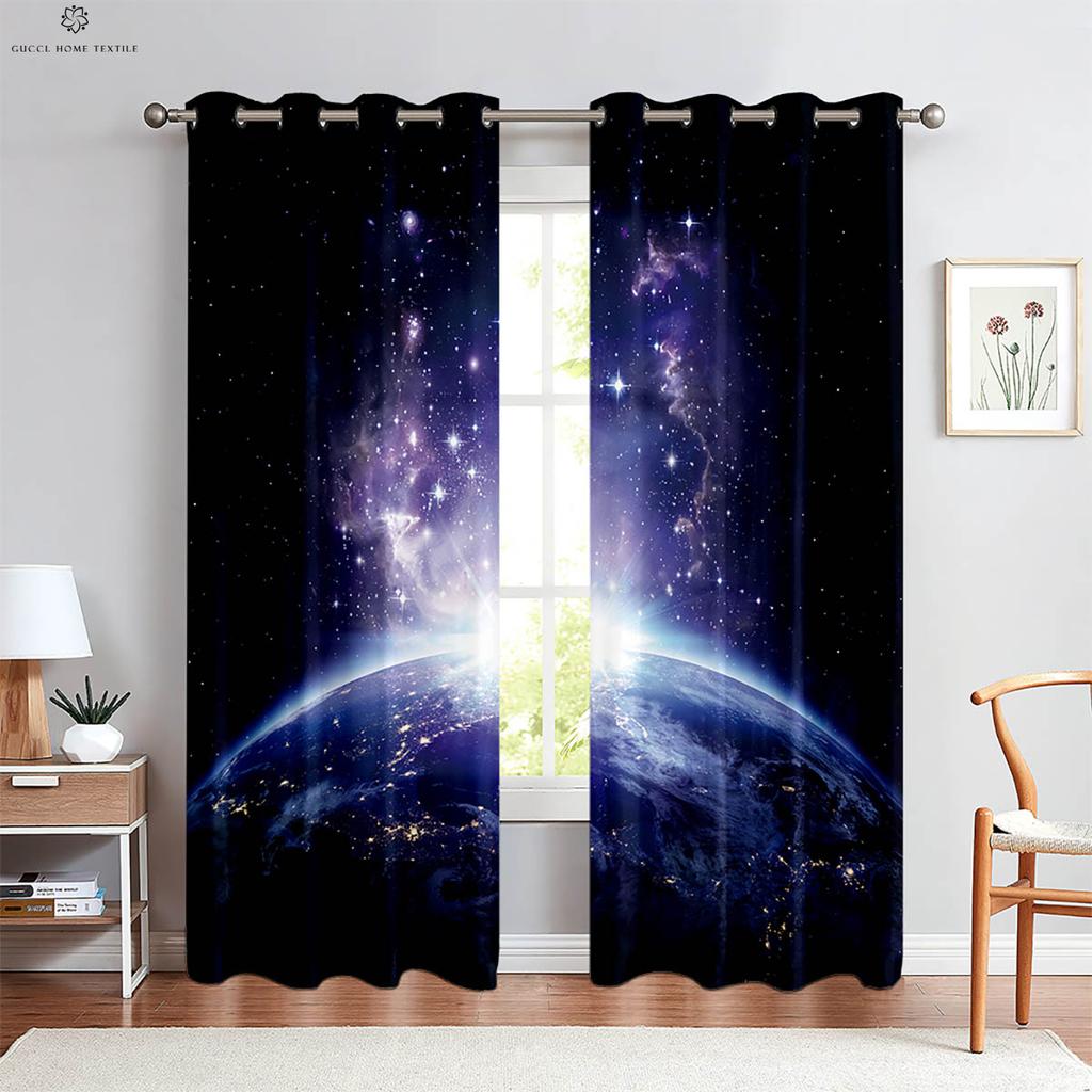 Landscape Dream Starry Sky Planet 3d Printing Curtains Children's Room Study Living Room Atmosphere Decorative Curtains 2PCS