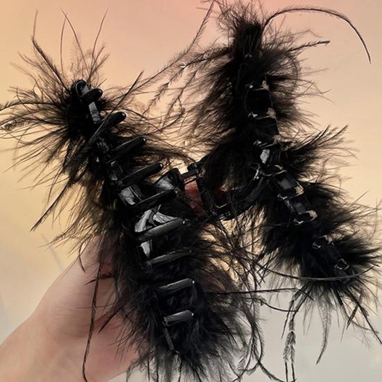 Women Hair Clip Faux Feather Decor Anti-slip Teeth Back Head Hair Claw Cartoon Styles Shark Hair Clip Hair Accessories