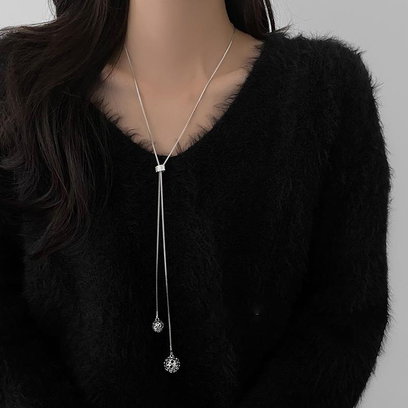 Korean super flash diamond bow tassel necklace fashion personality collarbone chain necklace women