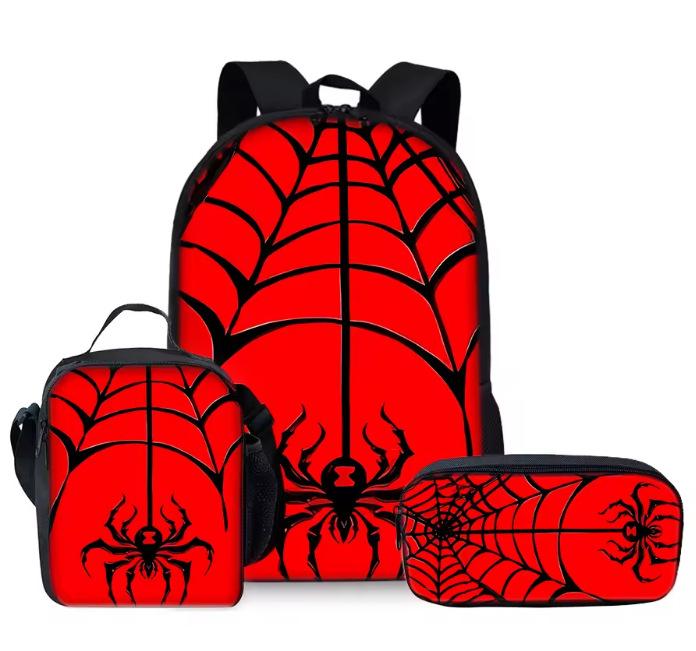 Spider Pencil Case Student Picnic Bag Cartoon Hero No Return Printed Schoolbag Convenient And Large-Capacity Three-Piece Set