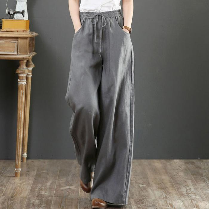 2025 Women's Plus Size Cotton Linen Wide-Leg Trousers - High Waist, Loose Fit, Straight Leg, Casual Summer Pants