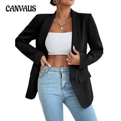 Herbst und Winter Damen Anzugjacke Einfarbig Revers Anzug Temperament Pendler Jacke Tops