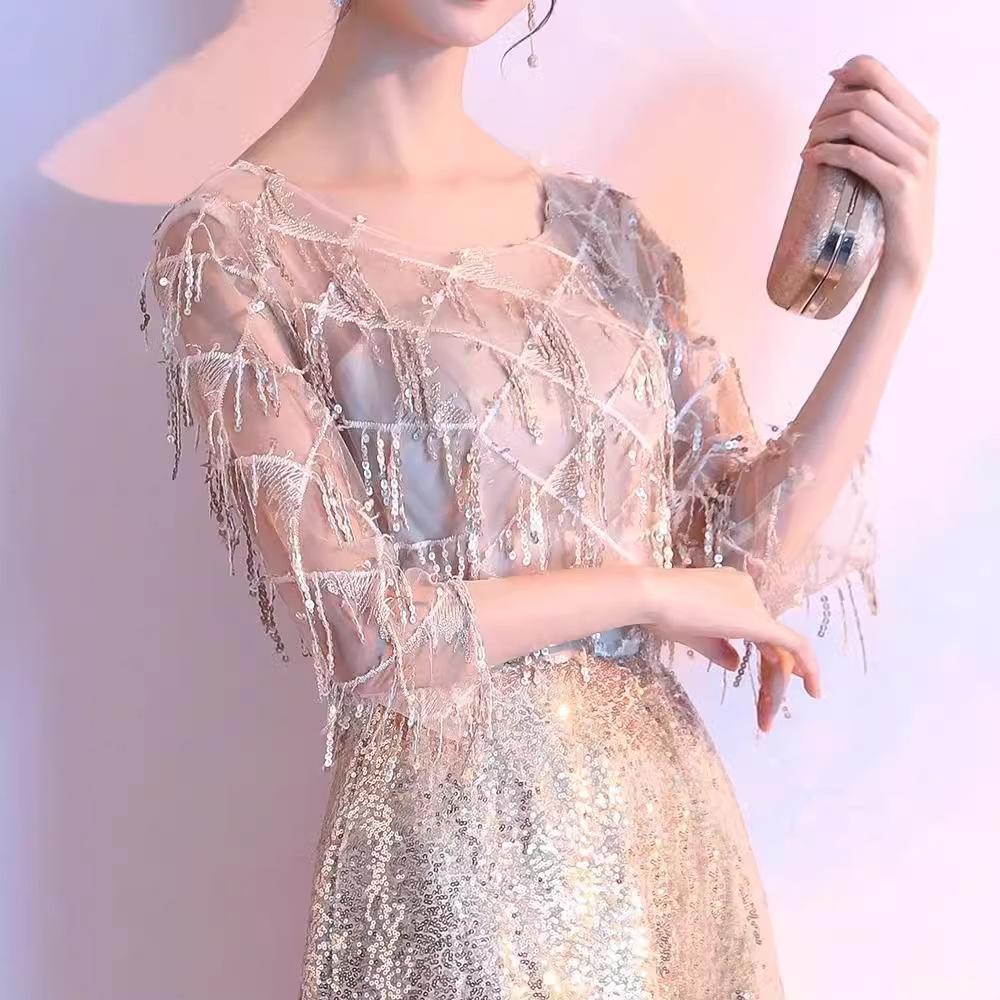 Large Size Evening Dress Dress Women's New Fat Mm Temperament Thin Sequins Celebrity Host High-end Atmospheric Chorus Performance Clothes