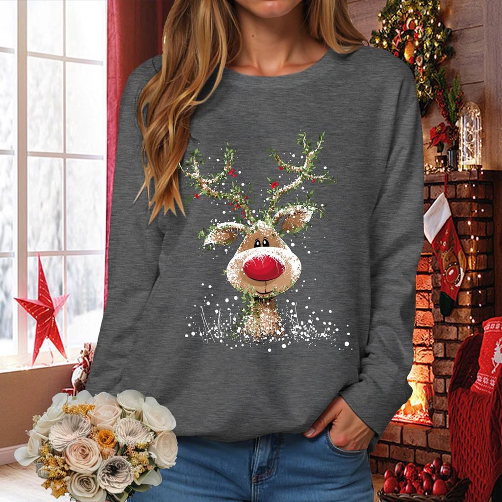 Moteabel avslappet langermet løstsittende juleprint rund hals genser