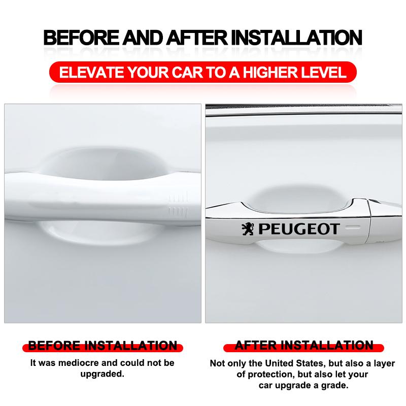 4Pcs Car Door Handle Stickers Tire Rear View Mirror Decals For Peugeot 308 408 508 RCZ 208 3008 2008 206 207 108 406 407 408 206 207 208 306 307