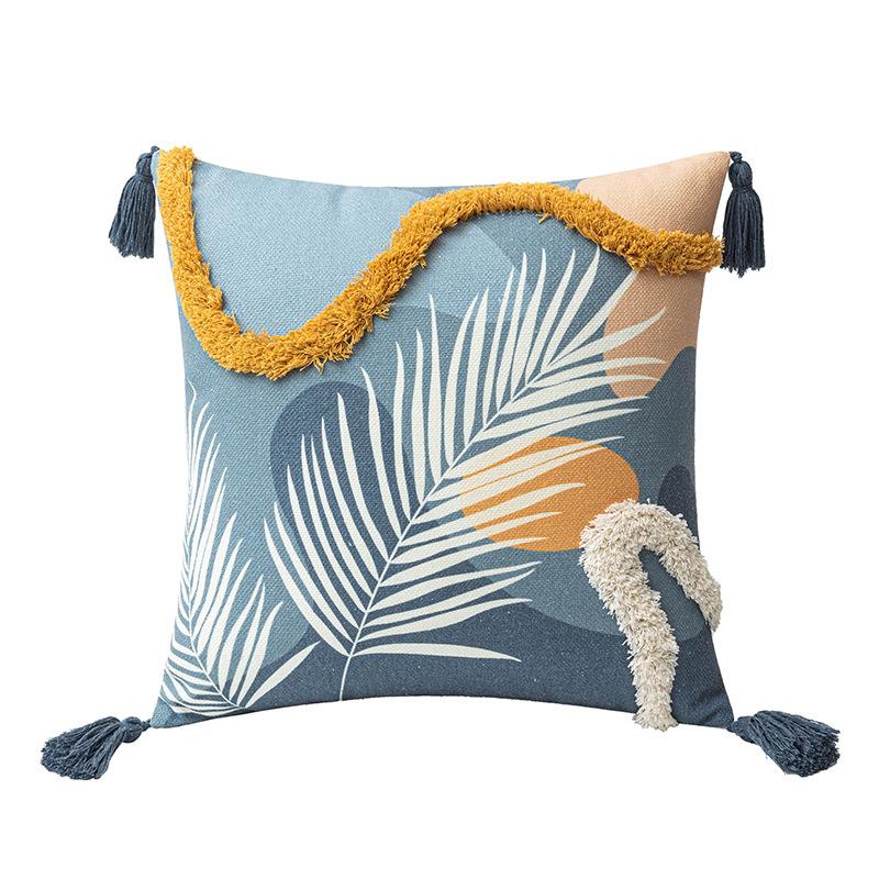 Morandi Color Tufted Pillow Case Ins Style Printed Tassel Pillow Living Room Sofa Cushion Cover Simple Waist Pillow