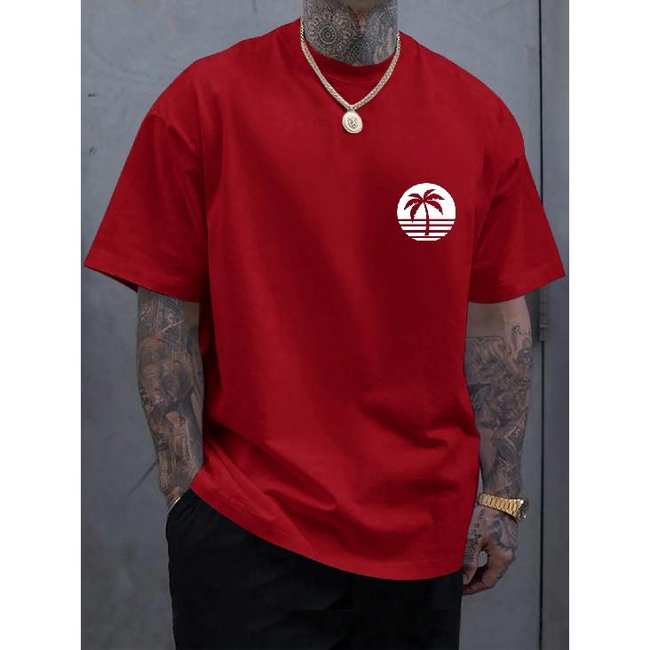 Multiple Color Men T-shirt Coconut Tree Printed Cool Tee Summer Oversize O-neck Short Sleeve Top for Man