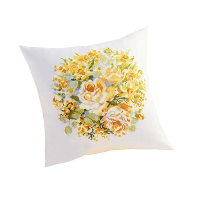 Olympus Thread Cross Stitch Embroidery Kit Cushion Yellow Rose 5991 Off-White