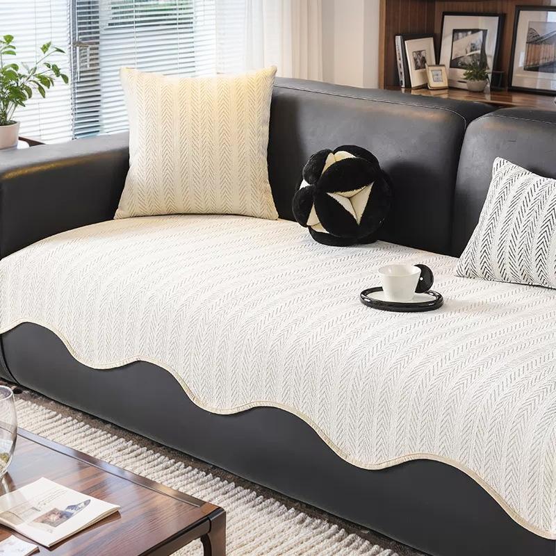 Premium Leather Sofa Cushion Autumn And Winter Plush  New Four-Season Universal Fixed Non-Slip Straight Row Seat Cushion Cover