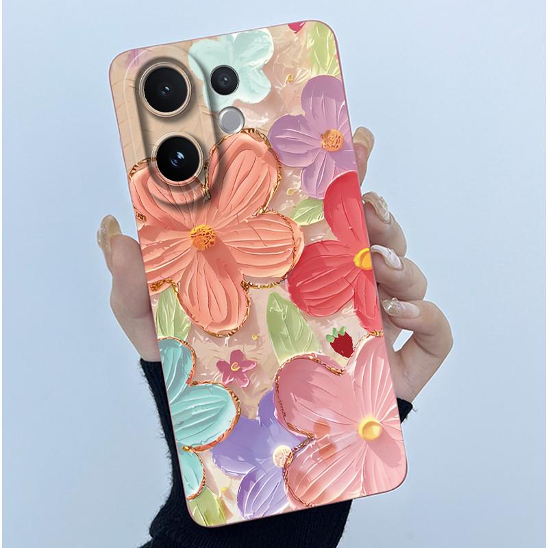 For Vivo V60 Phone Case V2511 Cover Fashion Simplicity Flowers Soft Liquid Silicone Shell For Vivo V 60 VivoV60 5G 2025 Fundas