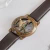 Brass Sundial Wrist Compass Vintage Leather Strap Navigation Watch